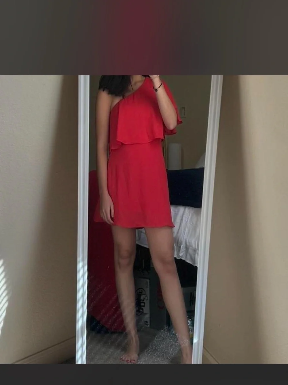 Lulu's One-Shoulder Red Ruffle Mini Dress - Picture 1 of 1